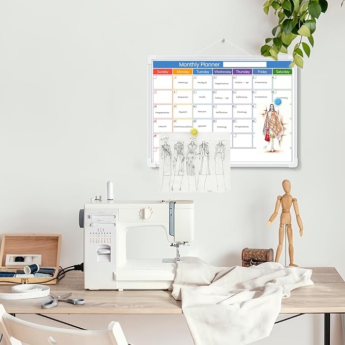 Blue Whiteboard Calendar for Wall,16" x 12" Hanging Dry Erase Calendar Board, Monthly White Board for Home,School, Office