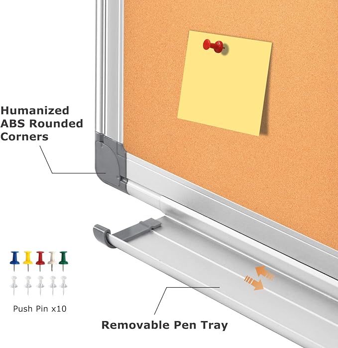 WALGLASS Combination Magnetic Whiteboard & Corkboard, 20"x30" Combo for School, Office & Home, Dry Erase Board with Removable Tray, Pins, Eraser, Markers & Magnets