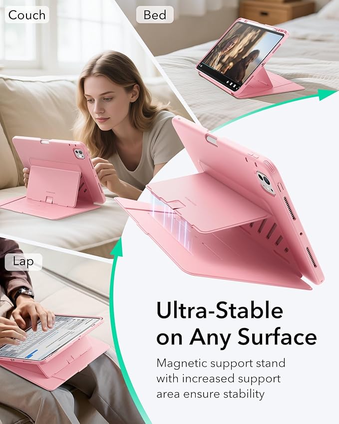 ESR for iPad Pro 13 Inch Case (M5/M4) 2025/2024, Vertical Stand Cover, Multi Stand Angles, Ultra-Stable Case with Pencil Holder, Flip Series, Pink