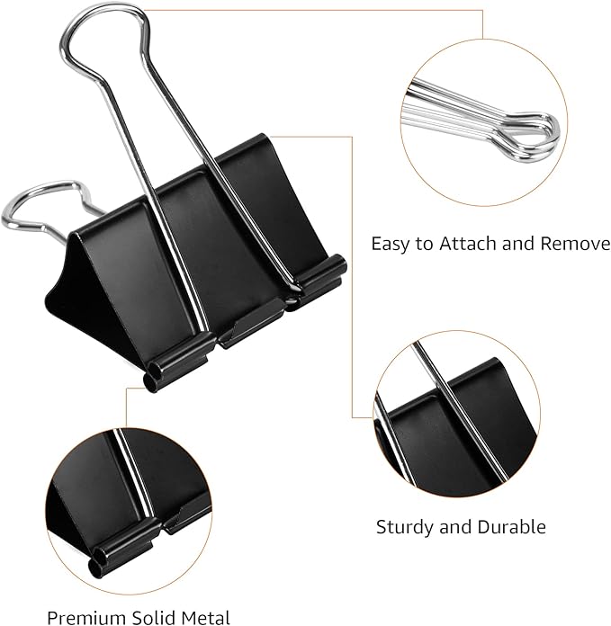 Amazon Basics Sturdy Binder Clips, Office Supplies, Small 0.75 in, Document Organizing, School Supplies, Black, 144 Count