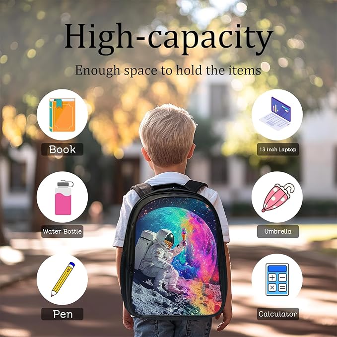 Astronaut Backpack Set 3 Piece School Bags and Lunch Box with Pencil Case Galaxy Space Astronaut Bookbag Set for Toddler Kids Girls Boys Teens Kindergarten Elementary Middle
