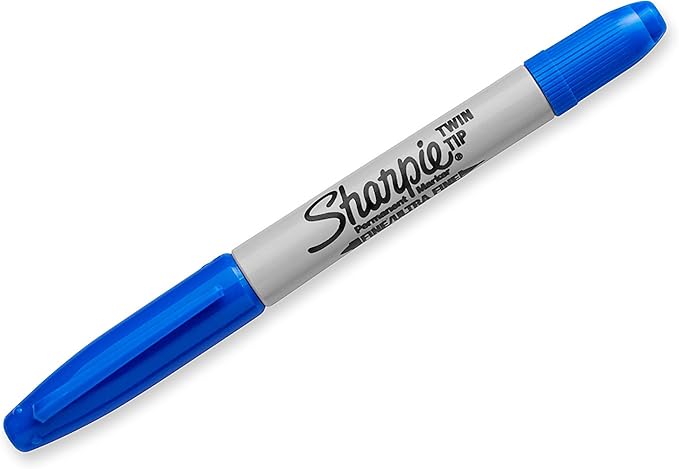 Sharpie Twin Tip Permanent Markers, Fine and Ultra Fine, Blue, 12 Count