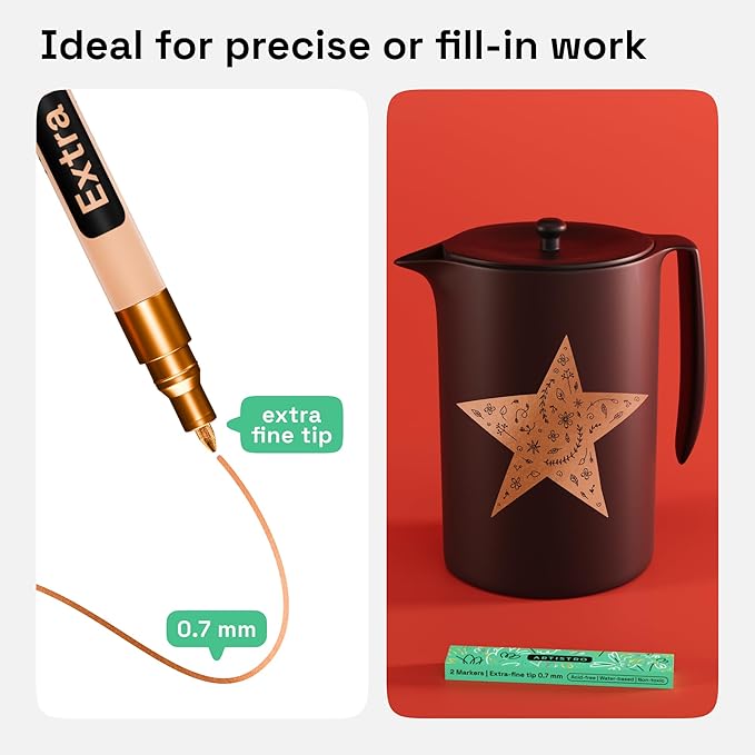 ARTISTRO 2 Rose Gold Acrylic Paint Markers - 0.7mm Extra Fine-Tip Paint Pens - Perfect for Crafting, Art Projects, & More