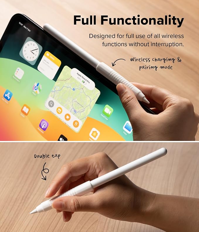 Ringke Silicone Drafting Grip Holder Compatible with Apple Pencil 2nd Generation, Apple Pencil USB-C and Apple Pencil Pro Case, Perfect Grip Silicone Protective Cover Sleeve Accessories - White