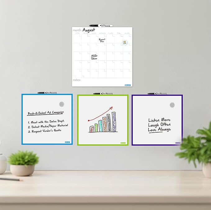 BAZIC Products Magnetic Dry Erase Calendar Board Tile + Markers & Magnets, 14" X 14" Calendar Whiteboard for Office Schedule Planner, 1-Pack