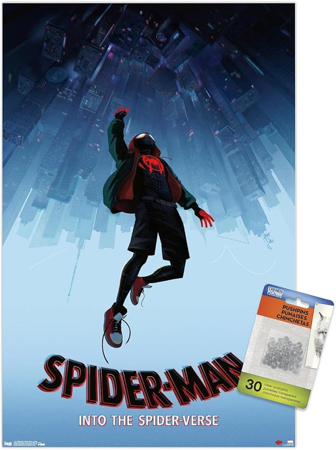 Trends International Marvel Spider-Man - Into The SpiderVerse - Falling Wall Poster, 14.725" x 22.375", Premium Poster & Pushpin Bundle
