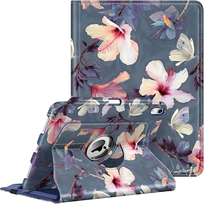 Fintie Rotating Case for iPad (A16) 11th Generation 11 Inch (2025), iPad 10th Generation 10.9 Inch (2022) - [Built-in Pencil Holder] 360 Degree Rotating Protective Stand Cover, Blooming Hibiscus