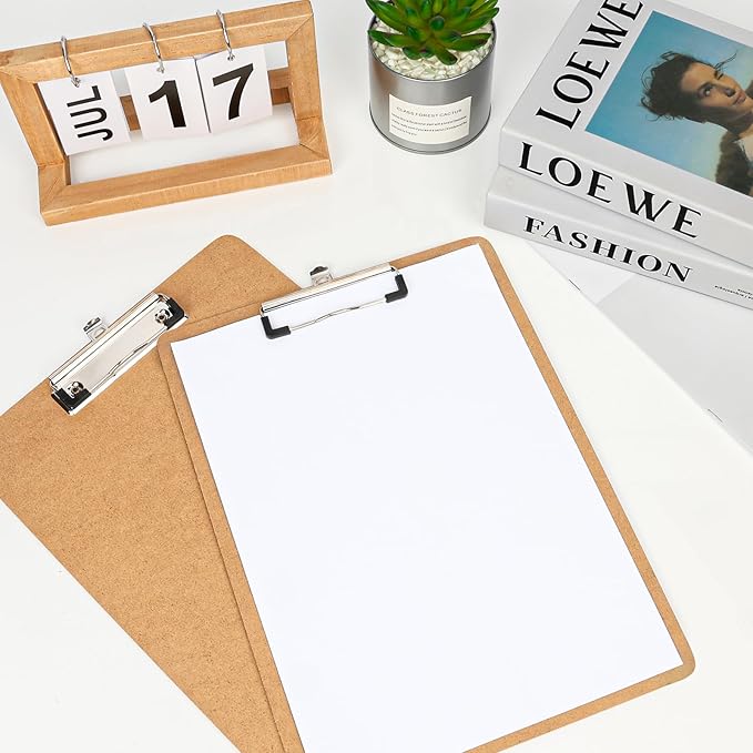 6 Pack Clipboards Bulk, Clip Boards 8.5x11 Standard Letter Size, Clipboards for Classroom, Wooden Clipboard