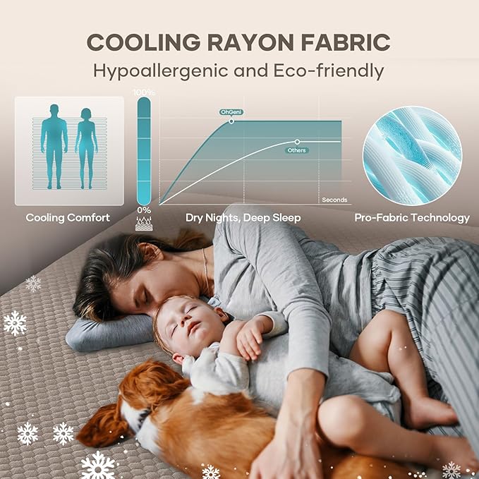 OhGeni 100% Waterproof Mattress Protector,Queen Size Mattress Soft Pad,Hair & Bedwetting Resistant,Cooling Breathable Fitted Sheets,Washable Bed Cover,Non-Slip Deep Pocket,Noiseless for Bedroom,Brown
