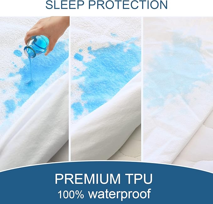 Full Extra Long (XL) Mattress Protector 100% Waterproof Full XL Sheets Fitted up to 14'' Depth Ultra Soft Terry Full XL Mattress Topper Cover Noiseless & Breathable, Machine Washable