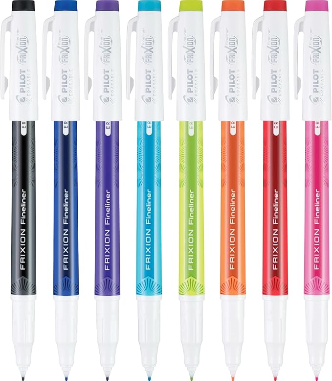Pilot FriXion Fineliner Erasable Marker Pens, Fine Point 0.7 mm, Pack of 8, Vivid Colors, Erasable Pens - Ideal for School, Journaling, & Office Writing