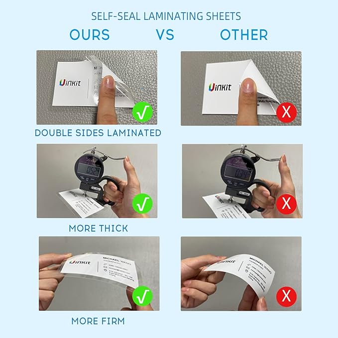 Uinkit 10mil Thicker Self Sealing Photo Laminating Pouches 5 x7", 20Pack Double-Sided for Recipe Cards & Photos, Waterproof Plastic Sleeves to Preserve Pictures, Index Flashcards