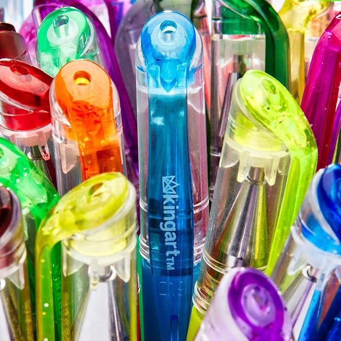 KINGART GLITTER Rollerball GEL PENS, 80 Sparkling Colors with Soft-Grip Comfort, XL Ink Cartridge - For Coloring, Doodling, Scrapbooking, Journaling and General Use, All Ages, 80 Pens