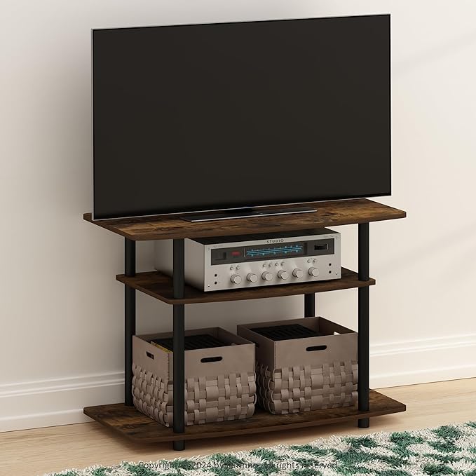 Furinno Turn-N-Tube TV Stand, 3-Tier No Tools Entertainment Center, TV Console for TV up to 32 Inch, for Living Room, Bedroom, Amber Pine