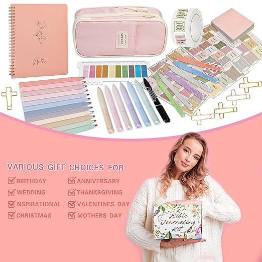 Bible Study Supplies Kit for Women 96PCS Bible Journaling Kit with Bible Tabs for Women,Bible Highlighters and Pens, Bookmark, Journal, Bible Bag, Stationary Gift Set for Christian Girls