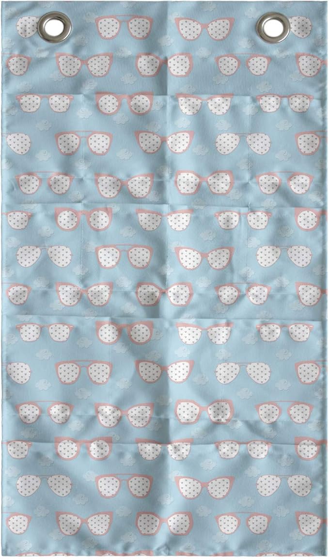 Ambesonne Pastel Hanging Pocket Organizer, Eyeglasses on a Background of Mini-Clouds, Printed Polyester Storage Bag with Pockets, 21" x 31", Blue Blush