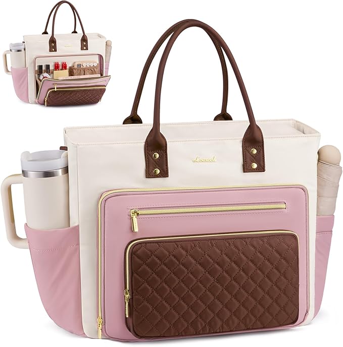 LOVEVOOK Teacher Tote Bag for Women Work, Nurse Bags Laptop Bag With Large Cup Holder, Professional Computer Briefcase Business Purses Handbag, Diaper Bag Mother Gift, 15.6 Inch