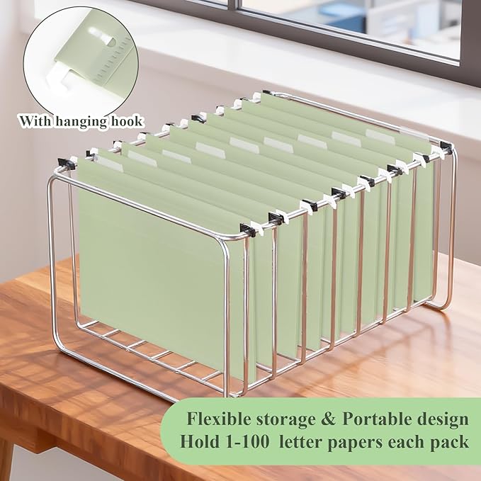 Letter Size Green Hanging File Folders Hanging Document Folder Plastic Transparent Hanging File Folder for File Cabinets Document Filing (10, Sage Green)