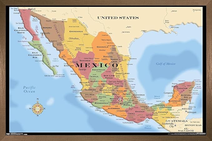 Trends International Map - Mexico Wall Poster, 22.375" x 34", Bronze Framed Version