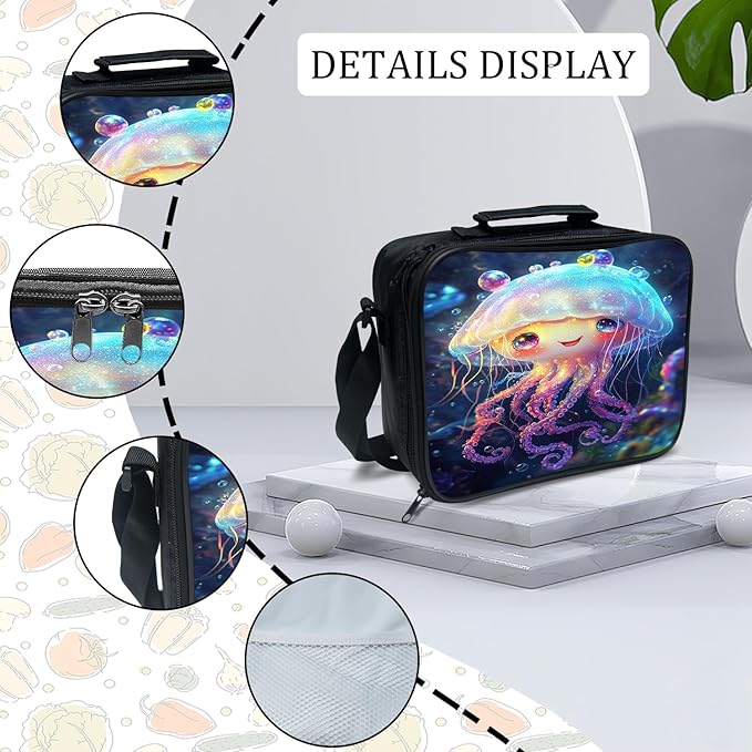 Cute Jellyfish Backpack Set 3 Piece School Bags and Lunch Box with Pencil Case Blue Ocean Jellyfish Bookbag Set for Toddler Kids Girls Boys Teens Kindergarten Elementary Middle