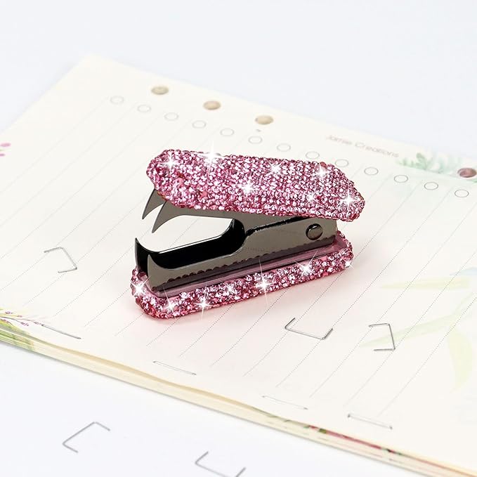 Multibey Staple Remover, Rhinestone Bedazzled Bling Desk Accessory with Metal Jaws, Acrylic Handle for Office & School Supplies, Cute Gift for Women (Pink, Black)