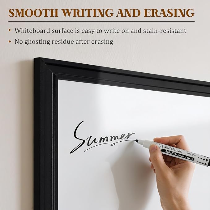 Large White Board for Wall, 48'' x 36'' Magnetic Dry Erase Board, 4'x3' Decorative Whiteboard with Black Wooden Frame, Hanging Writing Board for Home Office School Classroom