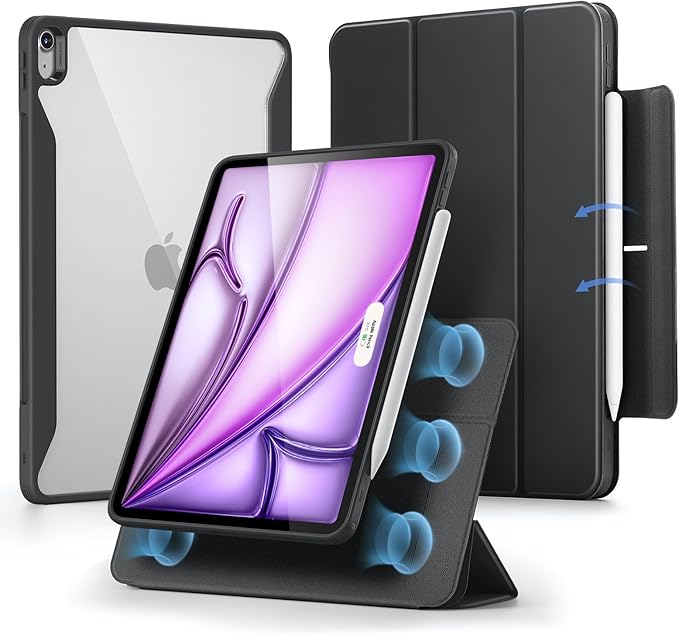 ESR for iPad Air 13 Inch Case M4/M3/M2 (2026/2025/2024) with Pencil Holder, Removable Magnetic Cover, Vertical Stand, Fully Supports Pencil Pro and Pencil(USB-C), Rebound 360 Series, Black
