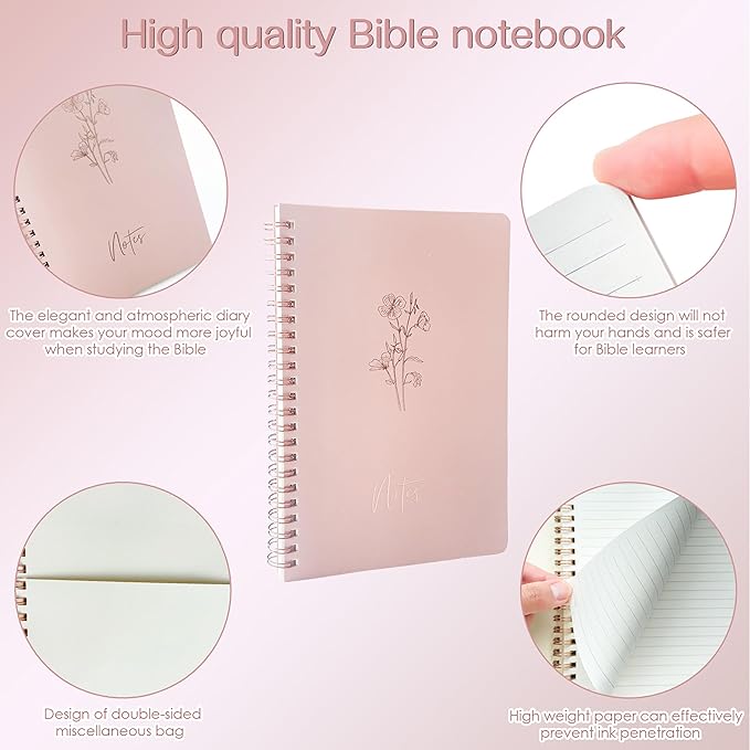 J6&H6 Complete Bible Study Supplies Journaling Kit with Tabs, Highlighter and Color Pens,Multi Functional Pencil case.Study Group Essentials Accessories Set for Women, Beginner Christian Gifts(Pink)