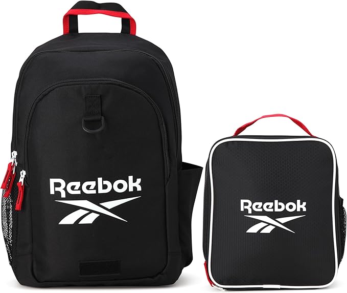 Reebok Girls and Boys Backpack - 2-in-1 Coordinated School Backpack for Girls and Boys with Detachable Lunch Box for Kids, Black