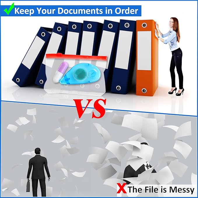 40 Pieces Binder Pockets 6 Hole Zipper Pouch 6 Ring A7 Pockets with Zipper Binder Folders Plastic Pouches Loose Leaf Bags Waterproof PVC Document Filing Bag