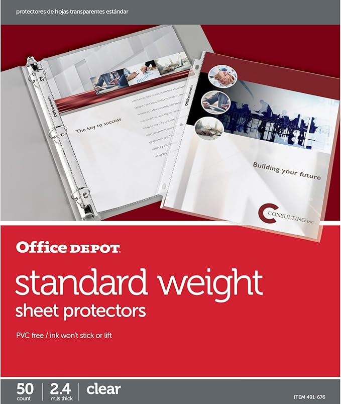 Office Depot Standard Weight Sheet Protectors, 8 1/2in. x 11in., Clear, Pack of 50, 491676