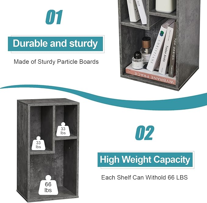 VECELO Small Bookshelf, 3 Cube Shelf, Fits Tallest Hardcovers, Horizontal Available, Modern Storage Organzier for Small Spaces,Gray