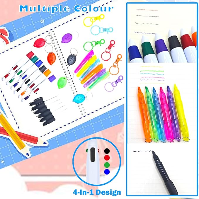 Nurse Pen Set, Badge Reel Pen Include Highlighter, Permanent Marker, LED Keychain Flashlight, Ballpoint Pen, and Nursing Keychain Clip (Blue)