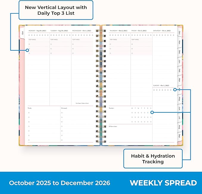 Blue Sky 15 Month 2026 Weekly and Monthly Planner Calendar, October 2025 - December 2026, 5" x 8", Hard Cover, Durable Twin Wire Binding, Laminated Tabs, Storage Pocket, Includes Ruler, Sticky Notes & Stickers, Nerina