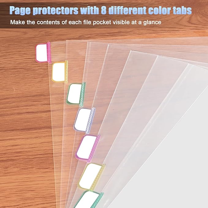 HABGP 16Pcs/2 Set Clear Sheet Protectors for 3 Ring Binder Letter Size, 8 Tab Plastic Dividers With Pockets and Tabs, Page Protectors 8.5x11
