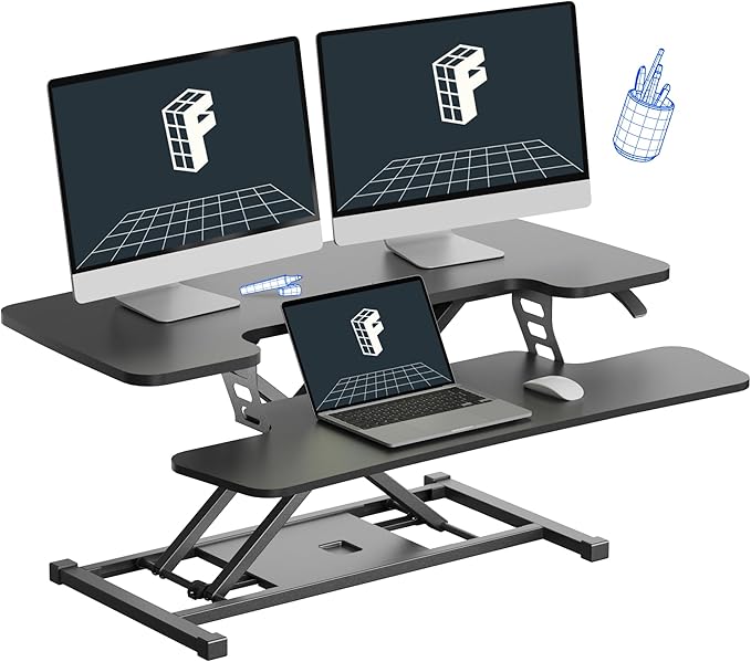 FLEXISPOT 36-inch Standing Desk Converter Height Adjustable Sit to Stand Up Workstation, Dual Monitor and Laptop Riser with Wide Keyboard Tray, Black, 10pcs Include