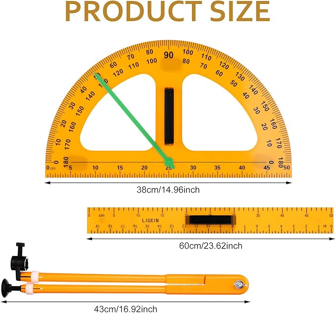 1 Set Large Mathematics Teaching Kit Including 1 Pcs Jumbo Teaching Ruler 1 Pcs Large Protractor 1 Pcs Geometry Compass Big Geometry Measurement Tool for Teacher Classroom Black Board