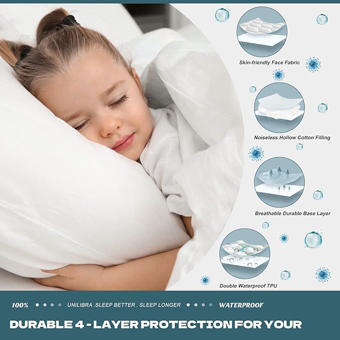UNILIBRA Twin XL Mattress Protector Waterproof, Deep Pocket Mattress Pad Cover Up to 18 Inches, Quilted Fitted Hollow Cotton Filling Breathable Mattress Topper