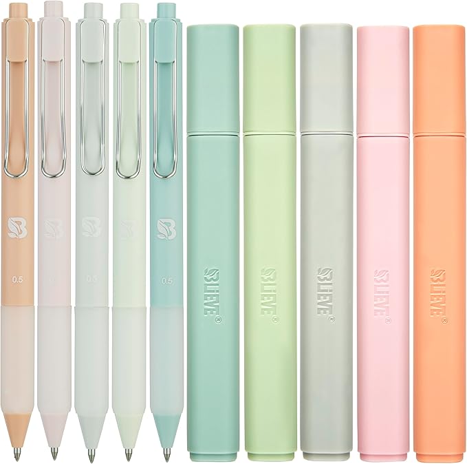 BLIEVE - Aesthetic Highlighters and Gel Pens With Soft Ink and Chisel Tip, Bible Highlighters and Pens No Bleed, Dry Fast Easy to Hold, for Bible Journaling Planner School Supplies (PASTEL)