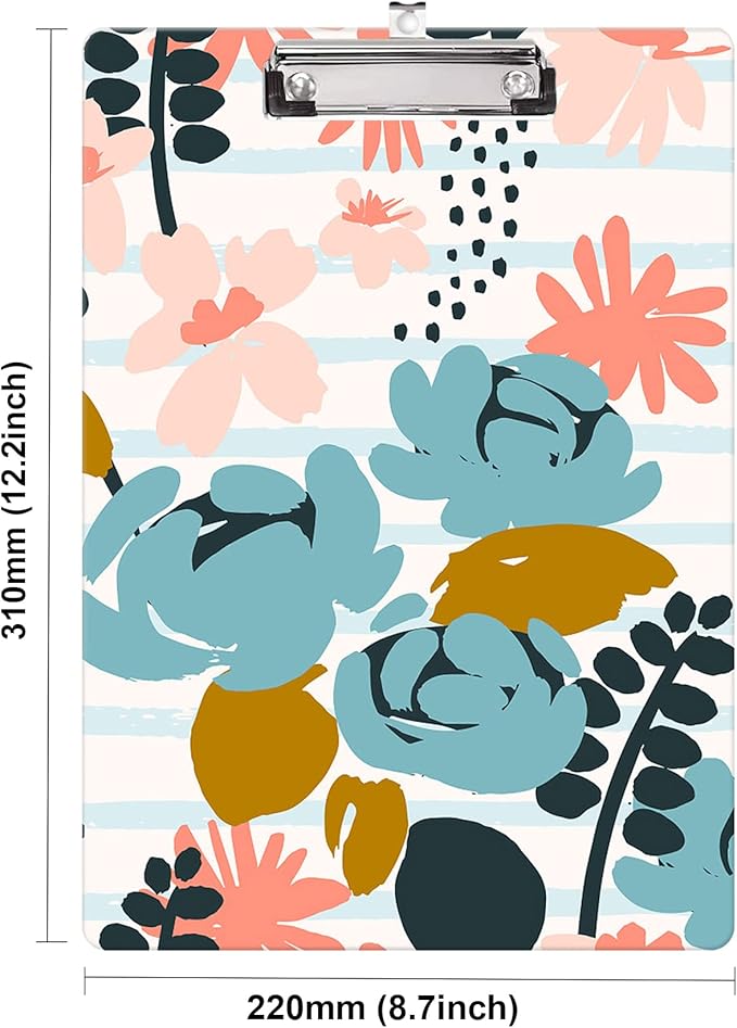 Fashion Clipboard, A4 Letter Size Wooden Decorative Clipboards for Teacher, Nurse, Doctor,Student and Kids, Cute Design for Standard Size 12.2" x 8.9"(C-Art Flower)