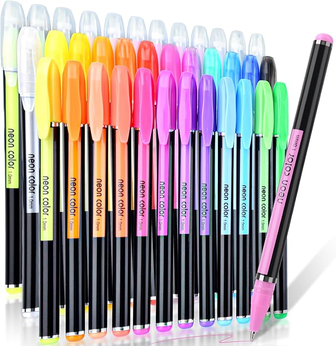 36 Colors Gel Pens Gel Pen Set for Adult Coloring, Metallic Glitter Pens & Gel Ink Pens for Journaling, Drawing, Cute Journal Pens Colored Gel Pens for Black Paper Writing