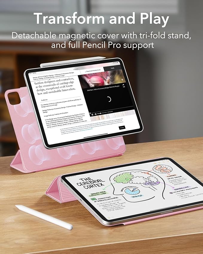 ESR for iPad Pro 13 Inch Case (M5/M4) 2025/2024, Powerful Magnetic Attachment, Slim Trifold Stand Case, Supports Pencil Pro & Pencil(USB-C), Auto Wake/Sleep, Rebound Series, Pink