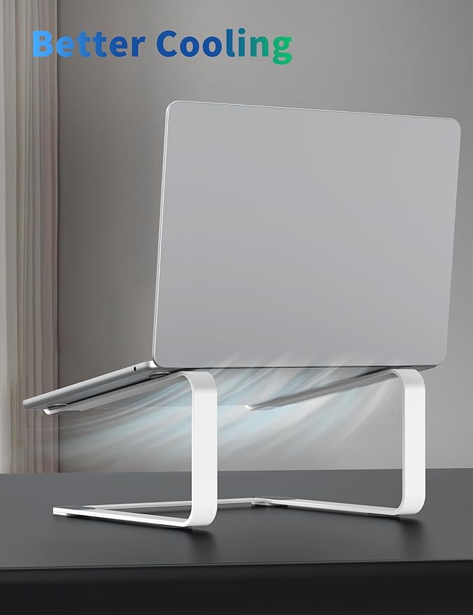 SOUNDANCE Laptop Stand for Desk, Metal Computer Riser, Heavy Stable PC Holder, Ergonomic Laptops Elevator for 12 to 17.3 Inches Notebook Computer, White