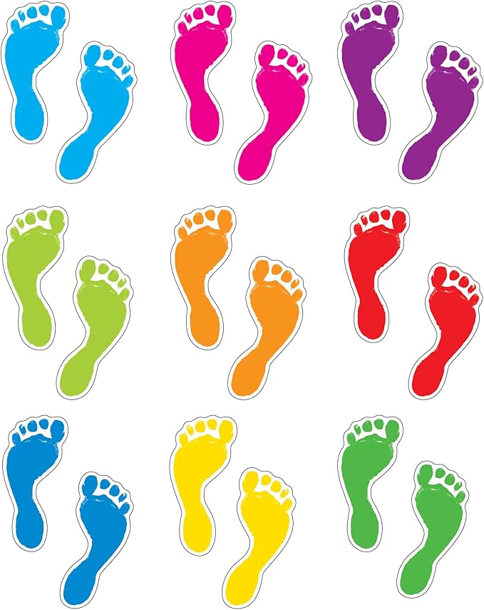 Carson Dellosa 54-Piece Feet Cutouts, Colorful Footprints for Directions, Name Tags, Crafts, Locker Decorations, Bulletin Board, Labels, and Classroom Decor