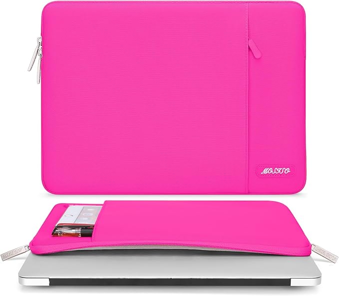 MOSISO Laptop Case 15 inch, 15 inch Laptop Sleeve Compatible with MacBook Air 15 M4 A3241 M3 A3114 M2 A2941 2025 2024 2023,Dell XPS 15,Polyester Vertical Computer Sleeve Bag with Pocket, Bright Rose