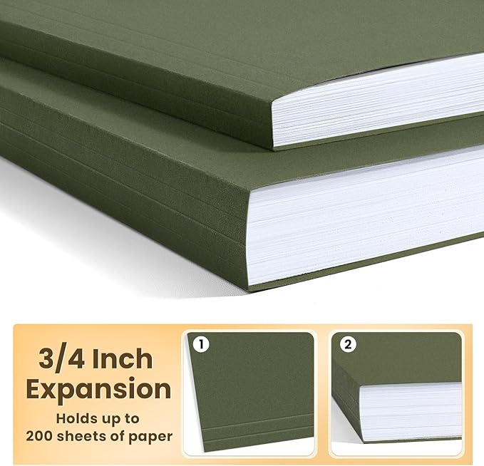 SUNEE Hanging File Folders, 25 Pack Reinforced Hang Folders Letter Size, Adjustable 1/5-Cut Tabs, Designed for Bulky Files, Filing Cabinet, Standard Green