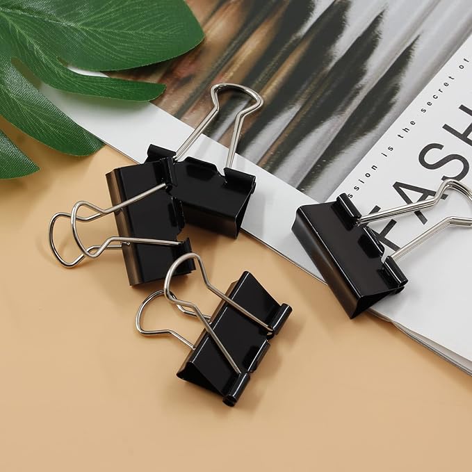 40 Pack Medium Binder Clips - 1 1/4 Inch / 32mm Black Metal Paper Clamps for Office, School, Home, DIY, Business - File Clips, Teacher Supplies