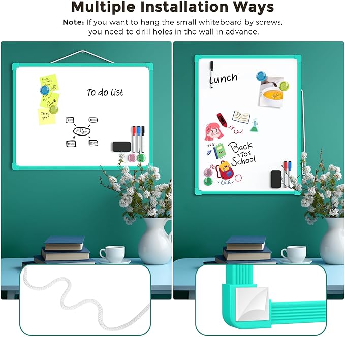 MaxGear Double-Sided Dry Erase Board for Wall, 16"x12" Hanging Whiteboard, Small Dry Erase White Board kit, Portable Whiteboard for Planning, Drawing, Memo, to Do List, Green Frame