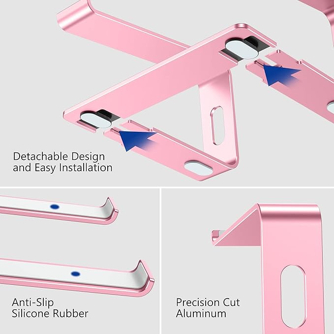 BESIGN LS03 Aluminum Laptop Stand, Ergonomic Detachable Computer Stand, Notebook Holder Compatible with Air, Pro, Dell, HP, Lenovo More 10-15.6" Laptops, Pink