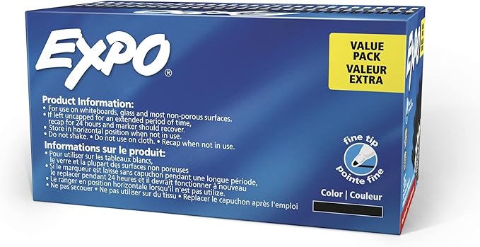 EXPO Dry Erase Markers, Low Odor Ink, Black, Fine Tip, 36 Count - Easily Erases, Ideal for Classroom, Home, Office, Back to School, Teacher Supplies